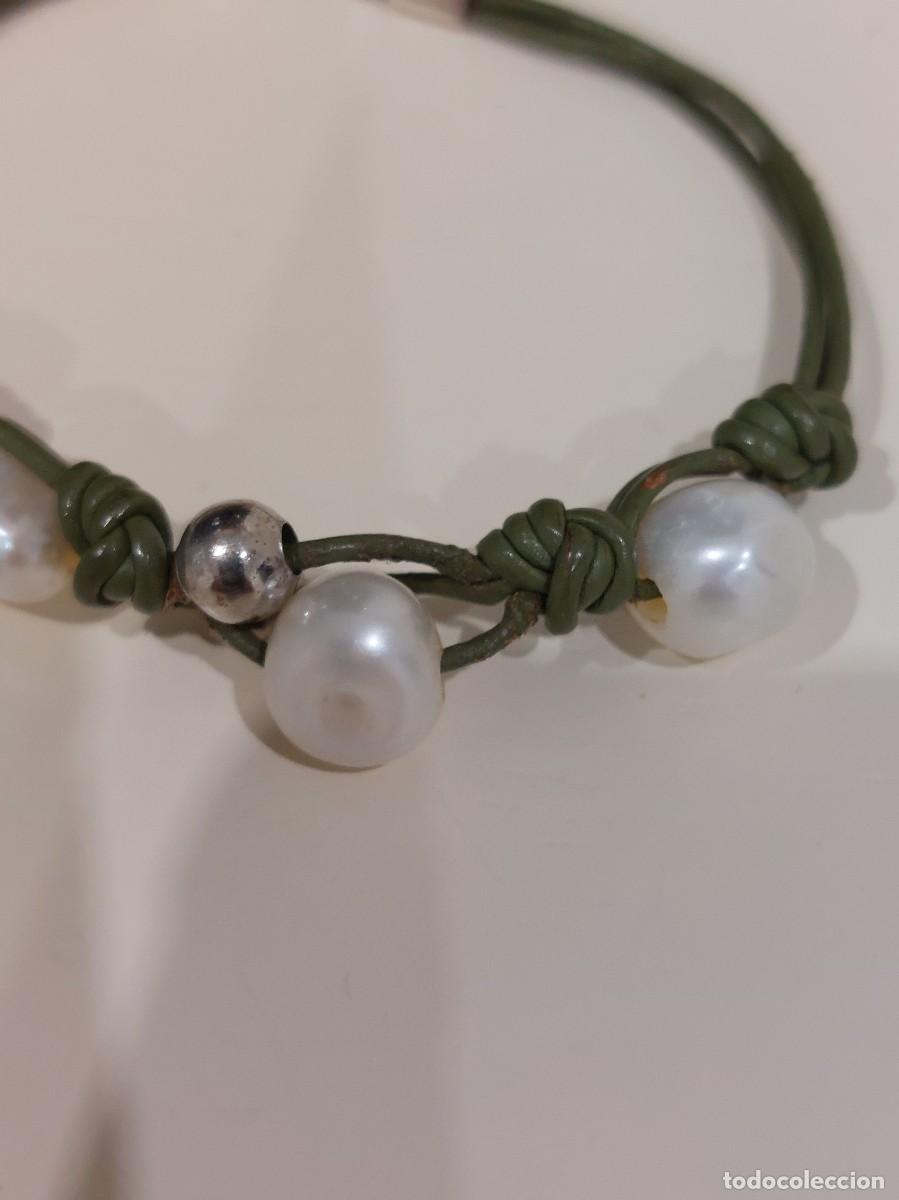 Joyeria: Pulsera de cuerda verde y plata con perlas - Foto 3