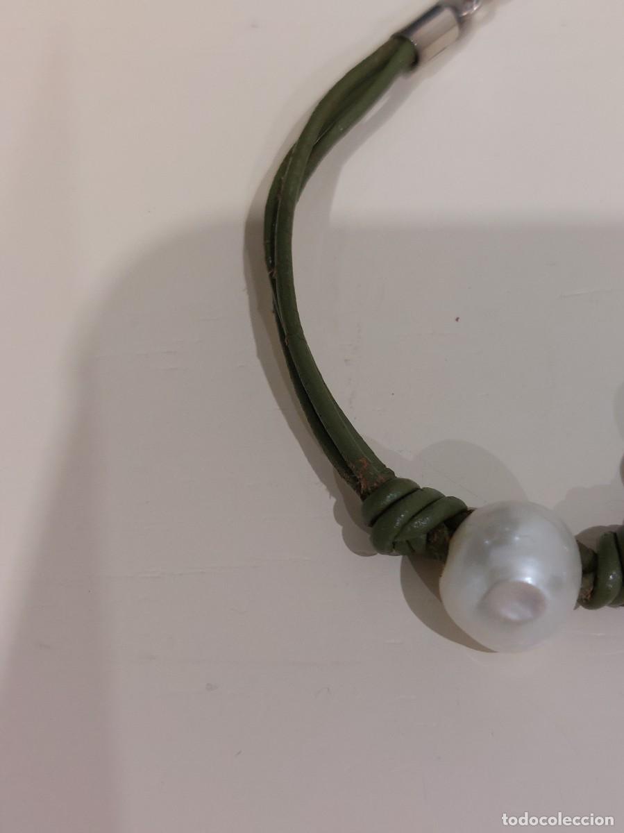 Joyeria: Pulsera de cuerda verde y plata con perlas - Foto 4