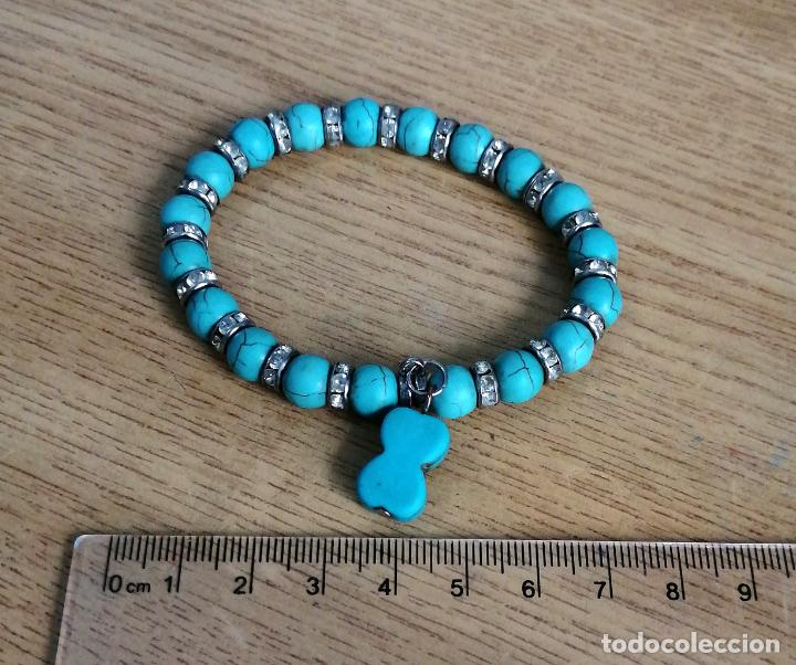 Joyeria: PULSERA TURQUESAS AZULES, CON COLGANTE. EL&Aacute;STICA. - Foto 2