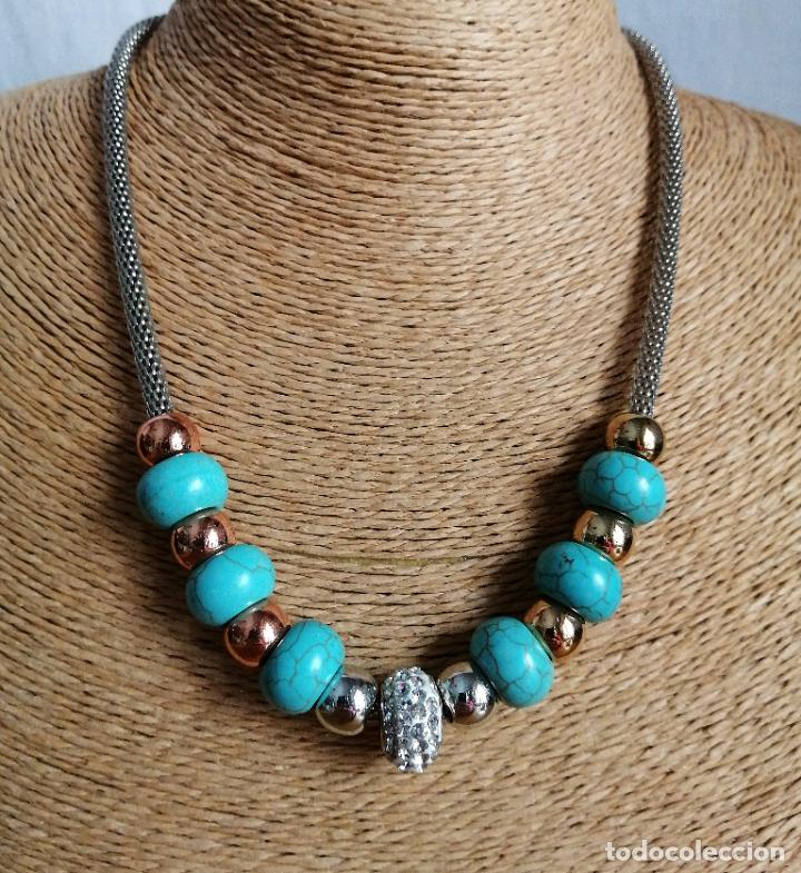Joyeria: COLLAR PLATEADO CON TURQUESAS AZULES, CIERRE DE IMAN. - Foto 1