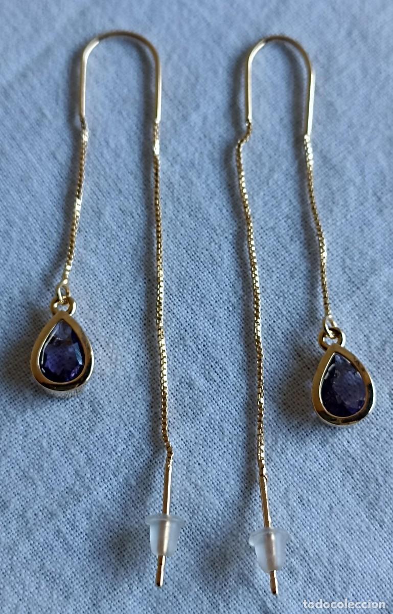Joyeria: Pendientes largos con l&aacute;grima morada - Foto 1