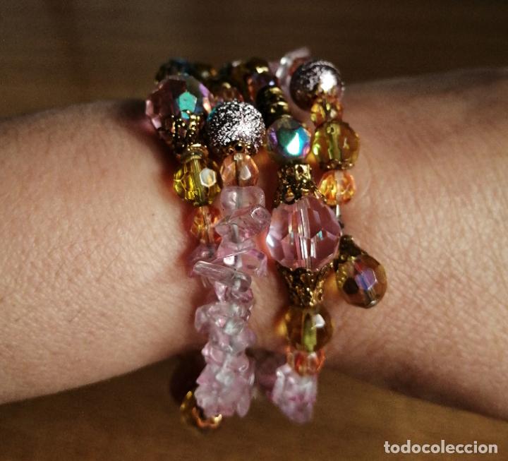 Joyeria: COLLAR GARGANTILLA, PULSERA. CRISTALES ROSAS. - Foto 3
