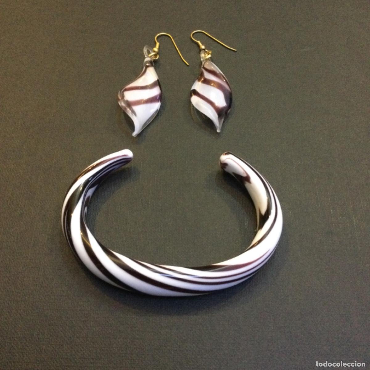 Joaillerie: Juego Pendientes y Brazalete &ldquo;Cebra&rdquo; en vidrio de Murano. Tommasi. NUEVOS