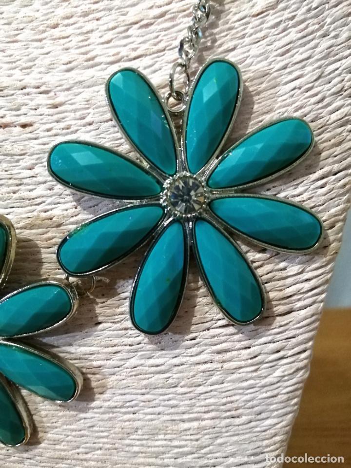 Joyeria: COLLAR PLATEADO CON FLORES AZULES TURQUESA. - Foto 4