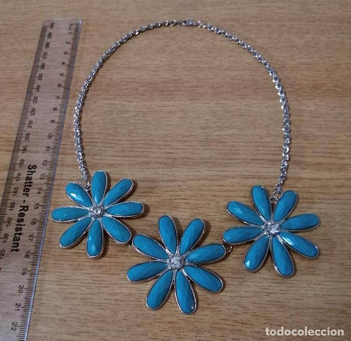 Joyeria: COLLAR PLATEADO CON FLORES AZULES TURQUESA. - Foto 5