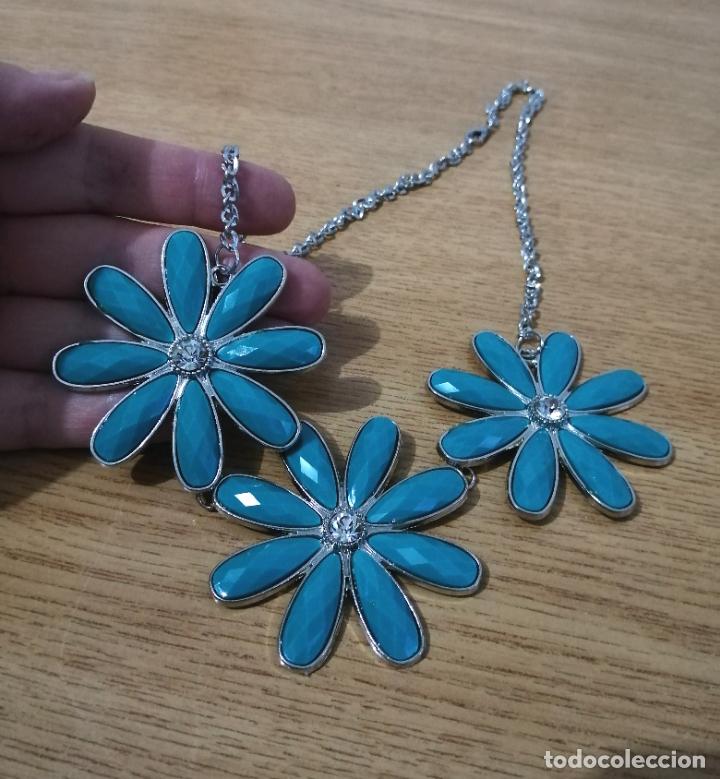 Joyeria: COLLAR PLATEADO CON FLORES AZULES TURQUESA. - Foto 6