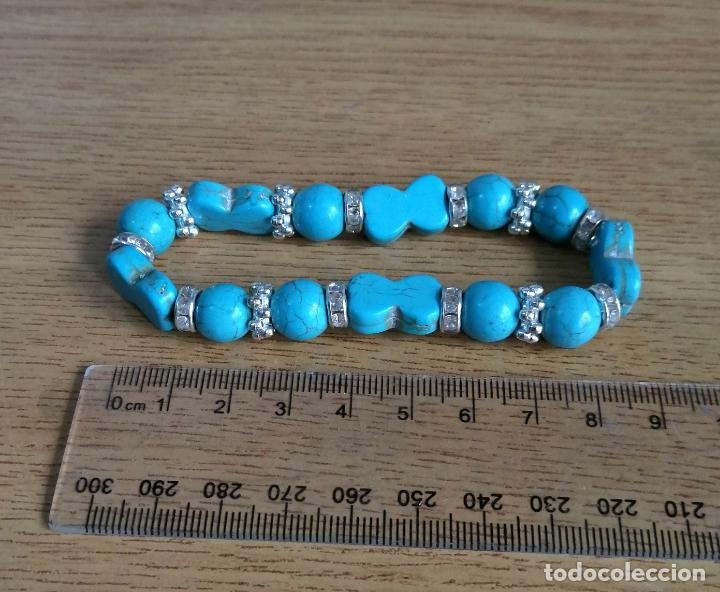 Joyeria: PULSERA DE PIEDRAS AZULES TURQUESAS Y OSITOS. EL&Aacute;STICA. - Foto 2