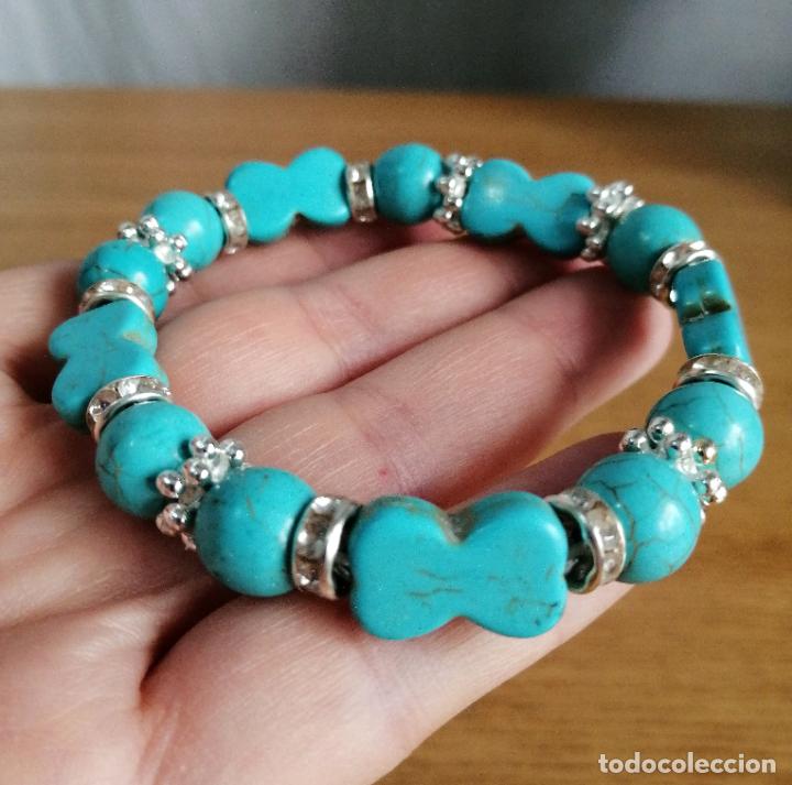 Joyeria: PULSERA DE PIEDRAS AZULES TURQUESAS Y OSITOS. EL&Aacute;STICA. - Foto 3