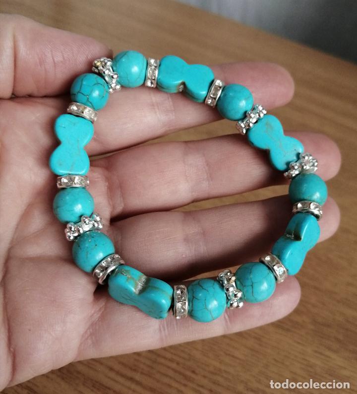 Joyeria: PULSERA DE PIEDRAS AZULES TURQUESAS Y OSITOS. EL&Aacute;STICA. - Foto 4