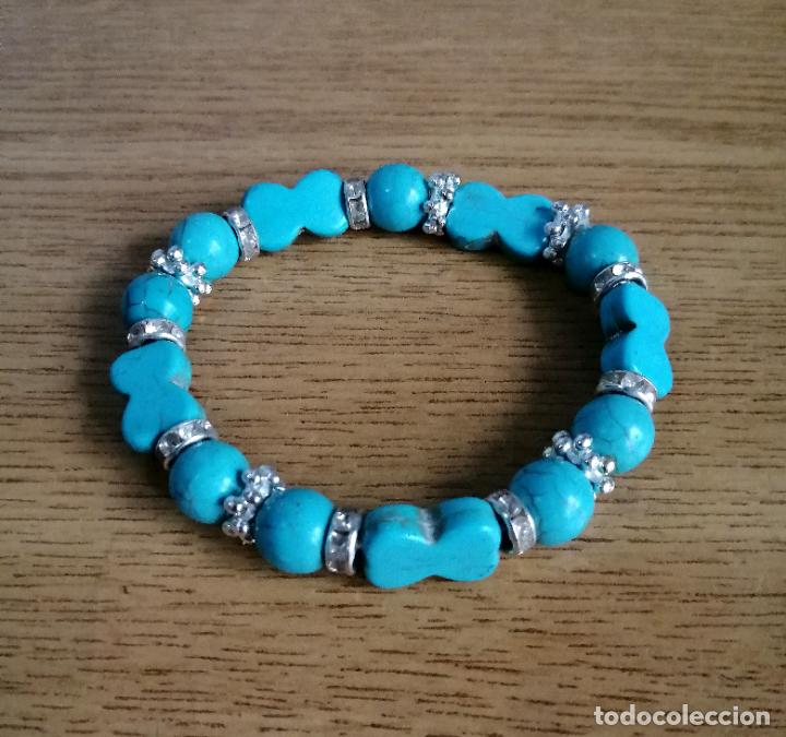 Joyeria: PULSERA DE PIEDRAS AZULES TURQUESAS Y OSITOS. EL&Aacute;STICA. - Foto 1