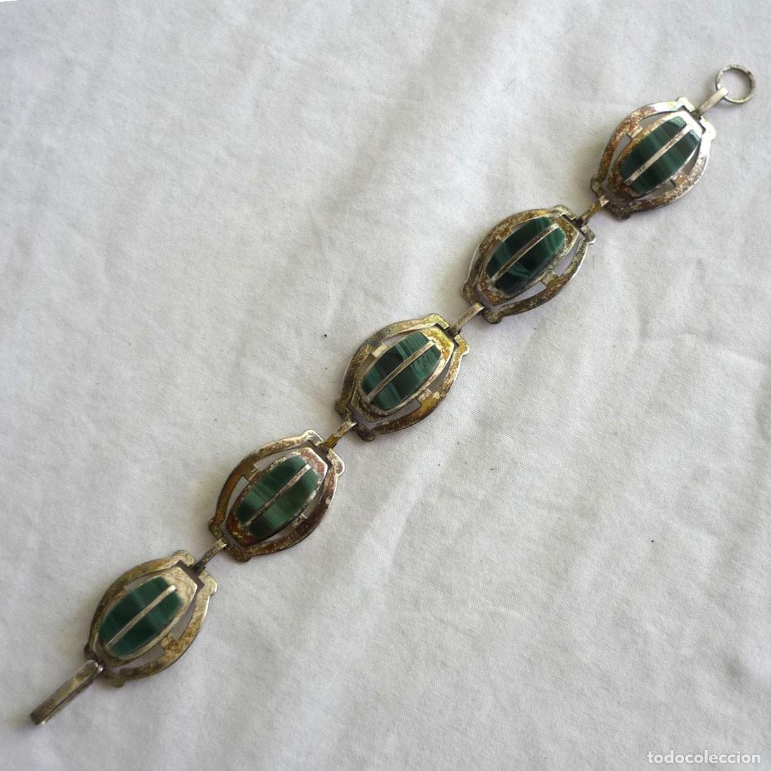 Joyeria: Pulsera en metal plateado y vidrio verde - Foto 1