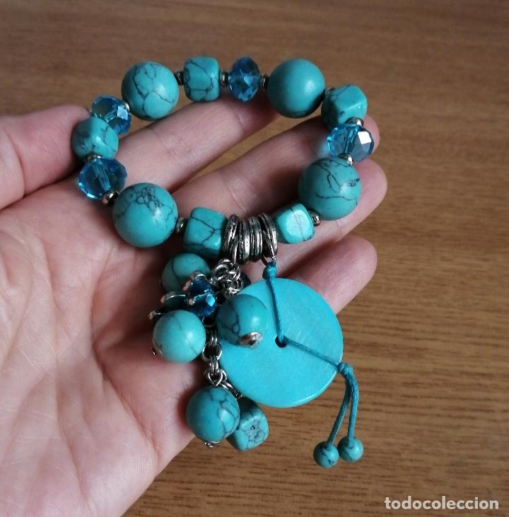 Joyeria: PULSERA EL&Aacute;STICA, PIEDRAS TURQUESAS. - Foto 2