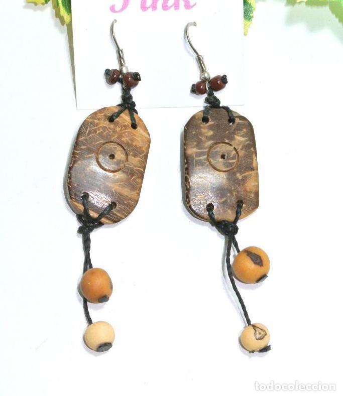 Joyeria: Pendientes bohemios largos de madera de coco con semillas, A&ntilde;o 2000, Nuevos - Foto 1