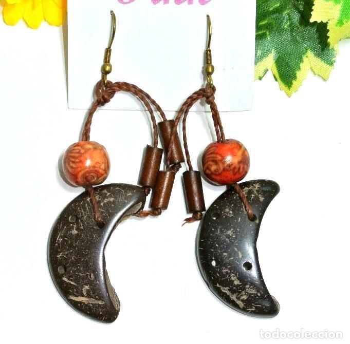 Joyeria: Pendientes bohemios lunas de coco, A&ntilde;o 2000, Nuevos - Foto 1