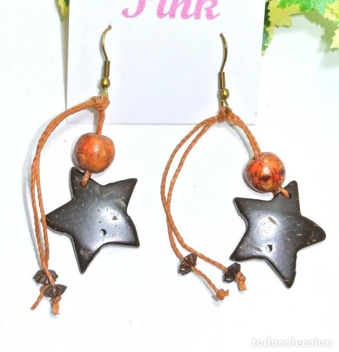 Joyeria: Pendientes bohemios largos estrellas de madera de coco, A&ntilde;o 2000 , Nuevos - Foto 1