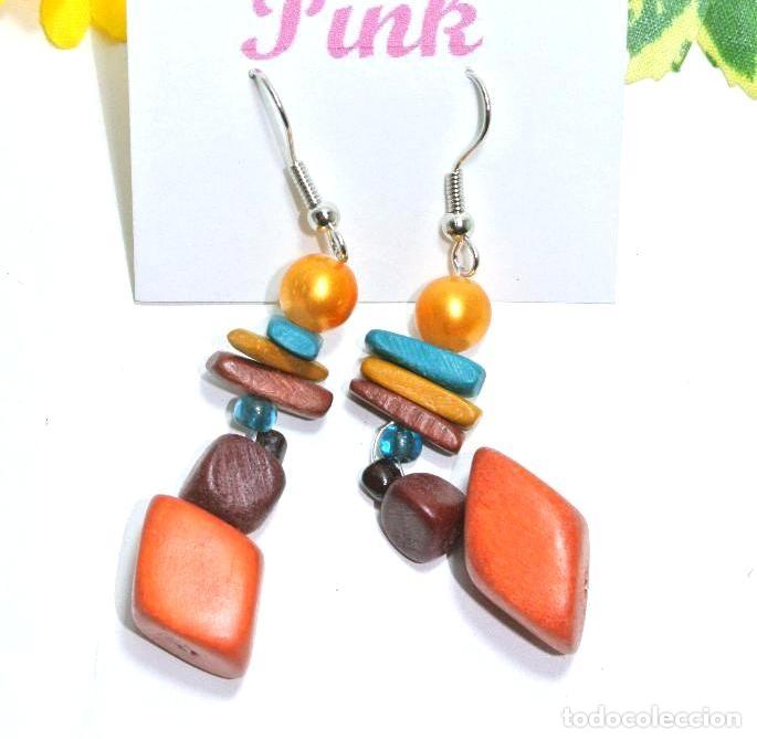 Joyeria: Pendientes bohemios de madera color combinado, A&ntilde;o 2000, Nuevos - Foto 1