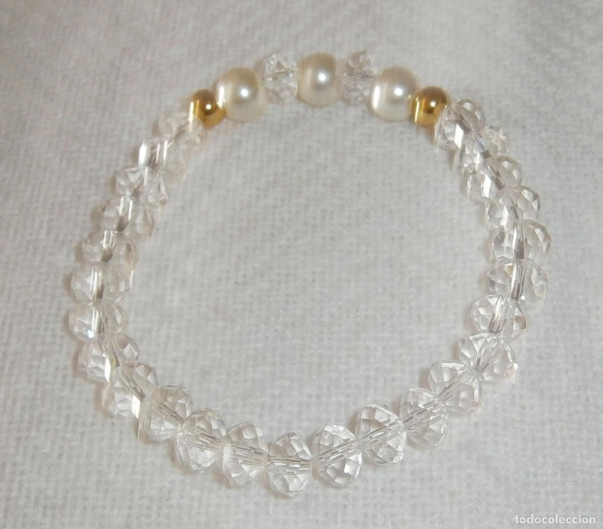 Joyeria: pulsera de cristal con perlitas blancas y doradas regulable - Foto 1