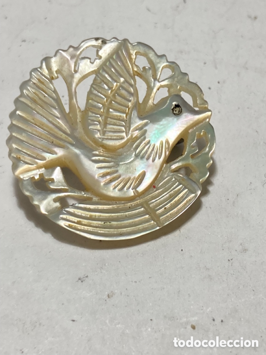 Joyeria: Broche antiguo tallado a mano nacar 28mm/B2