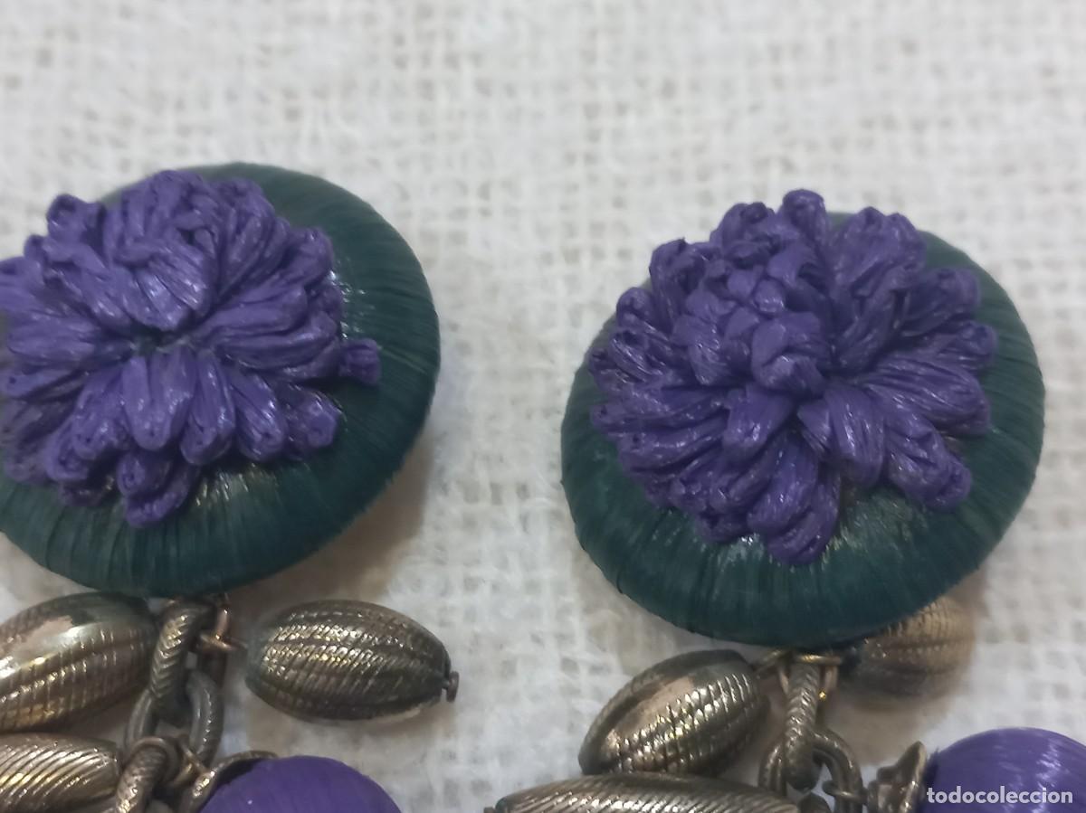 Joyeria: PENDIENTES (RAFIA) morado-verde - Foto 2