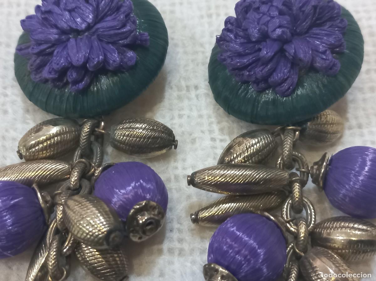 Joyeria: PENDIENTES (RAFIA) morado-verde - Foto 3