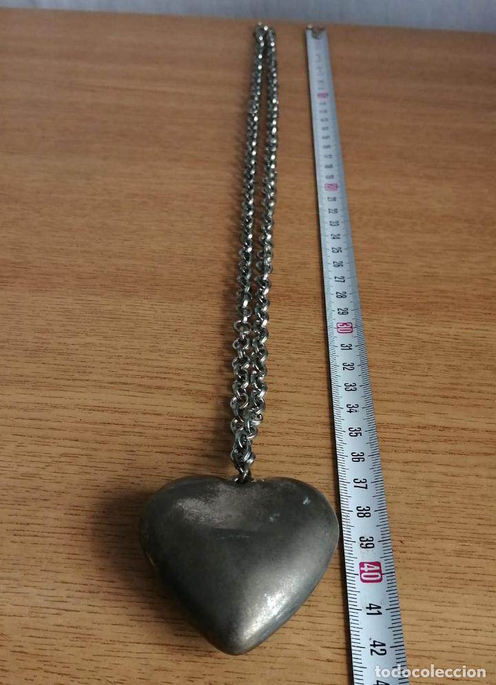 Joyeria: COLLAR, CORAZ&Oacute;N PLATEADO VIEJO CON CADENA. - Foto 2