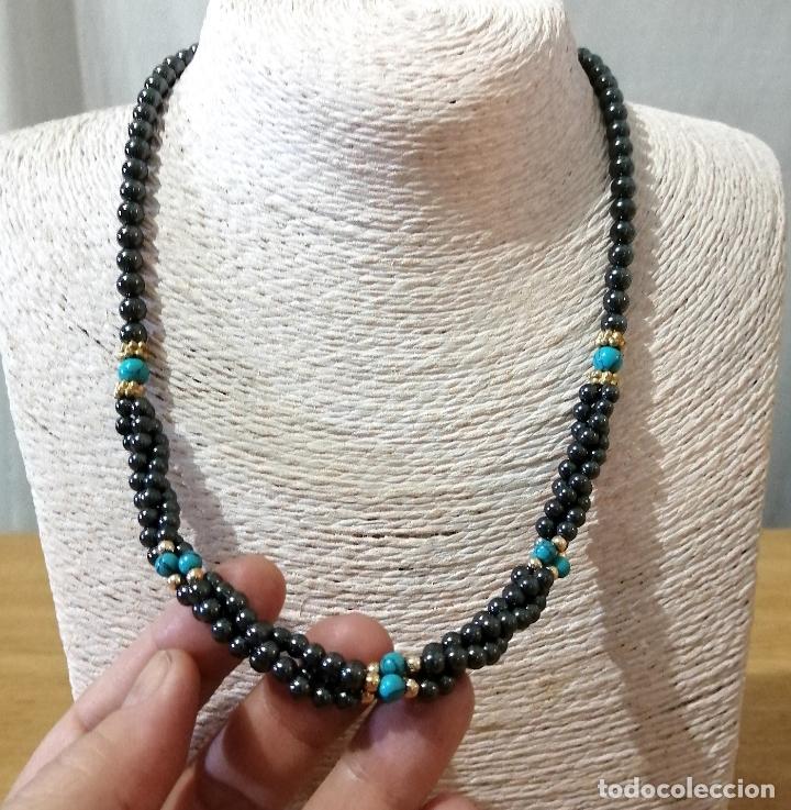 Joyeria: COLLAR DE HEMAT&Iacute;ES O CRISTAL CON TURQUESAS. - Foto 3