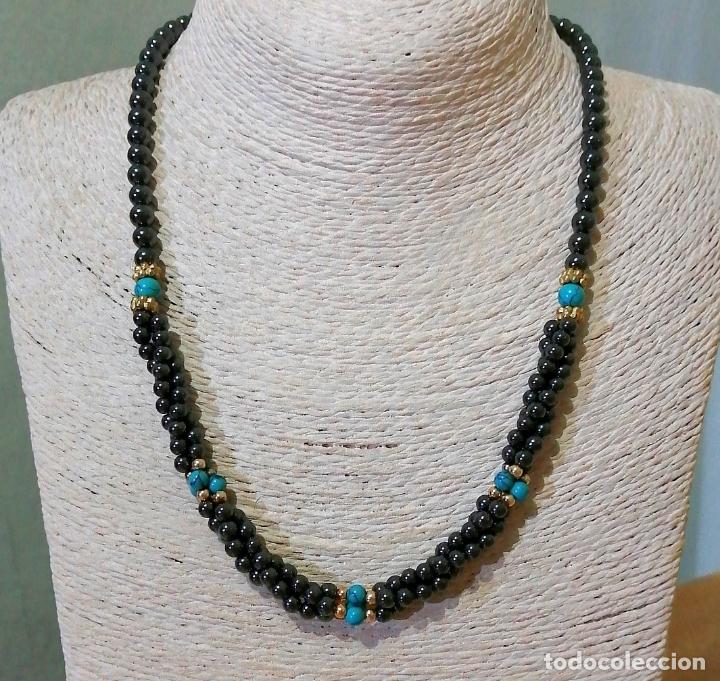 Joyeria: COLLAR DE HEMAT&Iacute;ES O CRISTAL CON TURQUESAS. - Foto 4