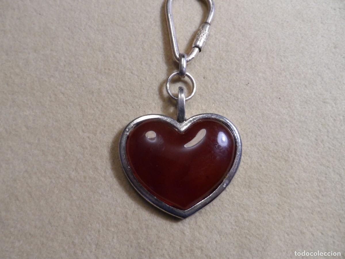 Gioielleria: LLAVERO CON CORAZON DE ESMALTE MARRON METAL PLATEADO