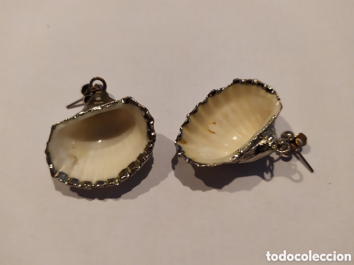Joyeria: Pendientes de concha con ba&ntilde;o oro blanco electrol&iacute;tico. - Foto 3