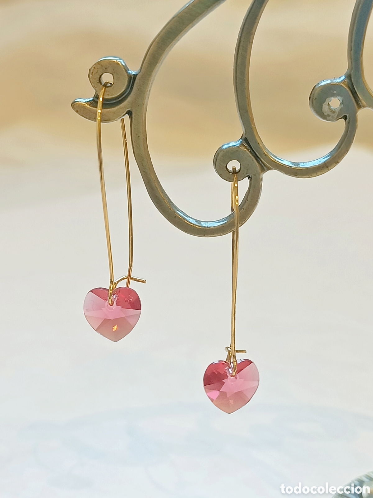 Joyeria: ⌛Pendientes coraz&oacute;n Swarovski rosa - Foto 1