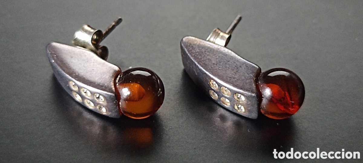 Joyeria: Pendientes de tuerca con bola color &aacute;mbar y brillos - Foto 2