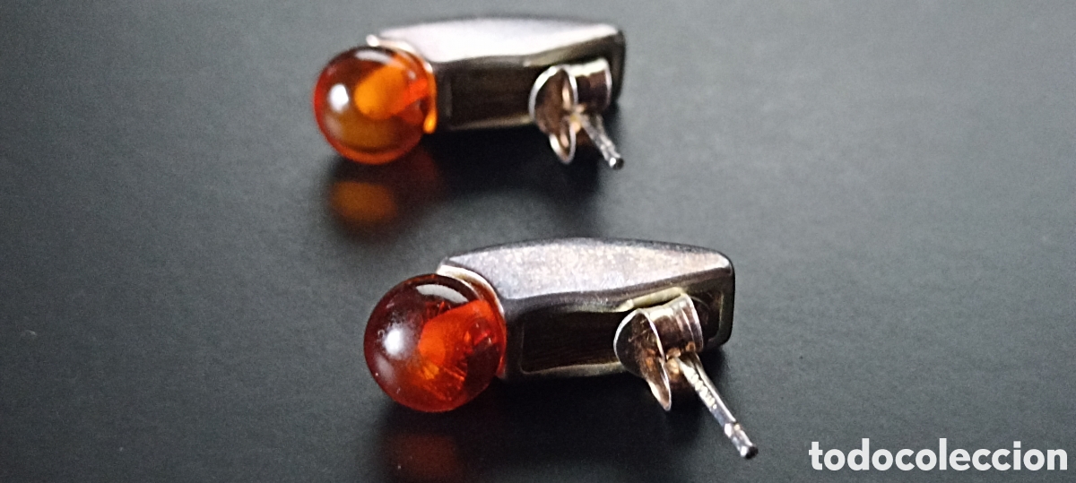 Joyeria: Pendientes de tuerca con bola color &aacute;mbar y brillos - Foto 1