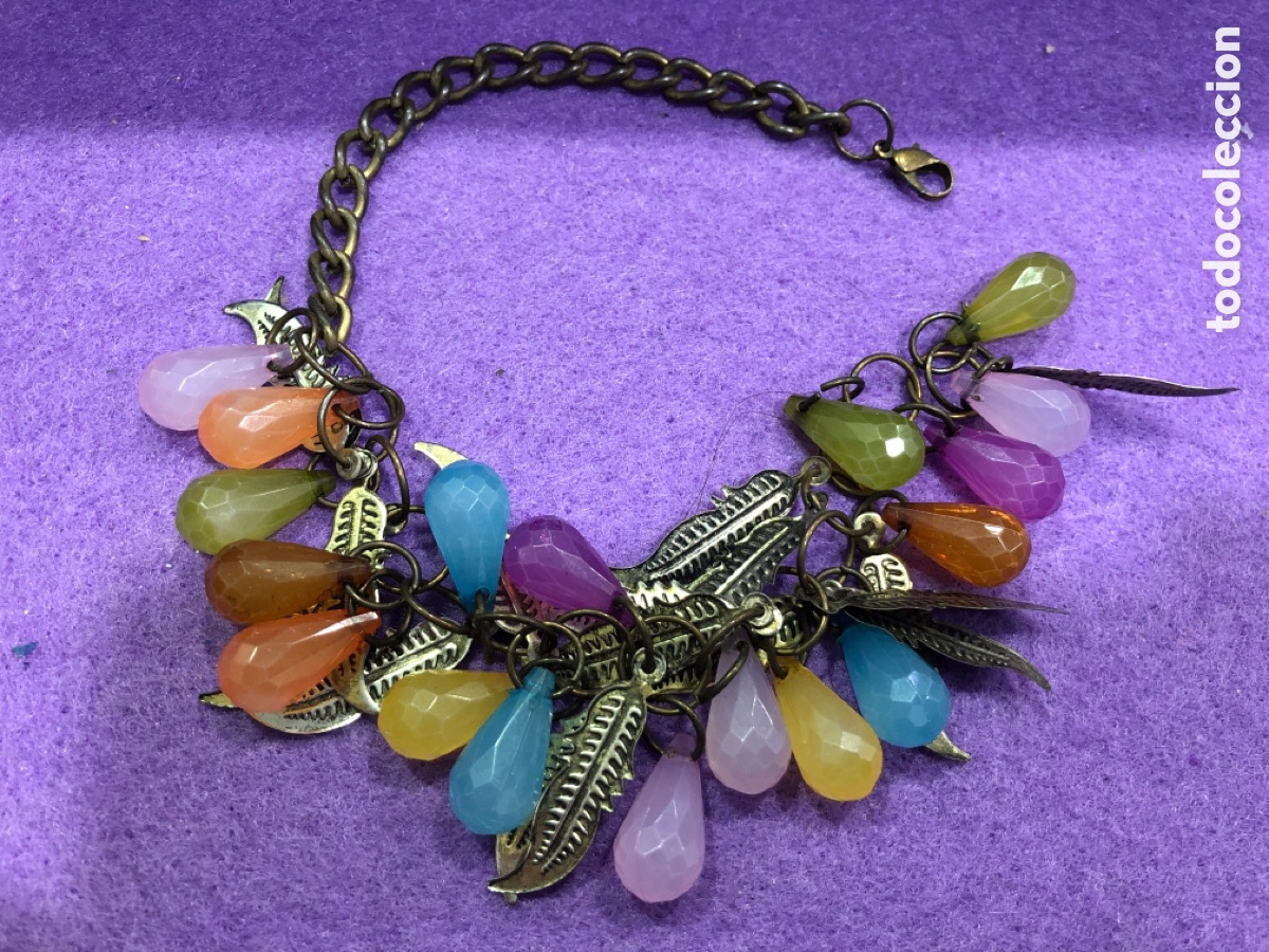 Joyeria: Pulsera de plumas y gotas de colores (L100F) - Foto 1