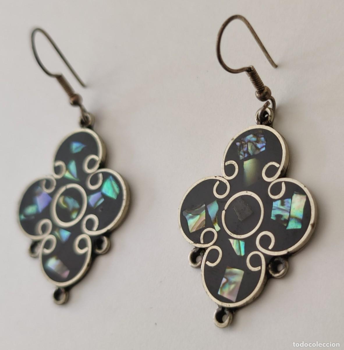 Joyeria: Pendientes Vintage. Esmalte. Alpaca Mexico. - Foto 2