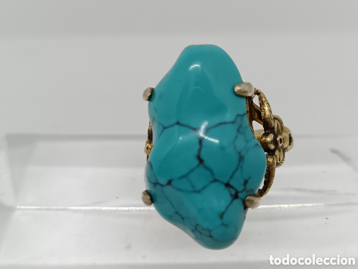 Joyeria: Anillo de bronce con piedra simil turquesa. - Foto 3