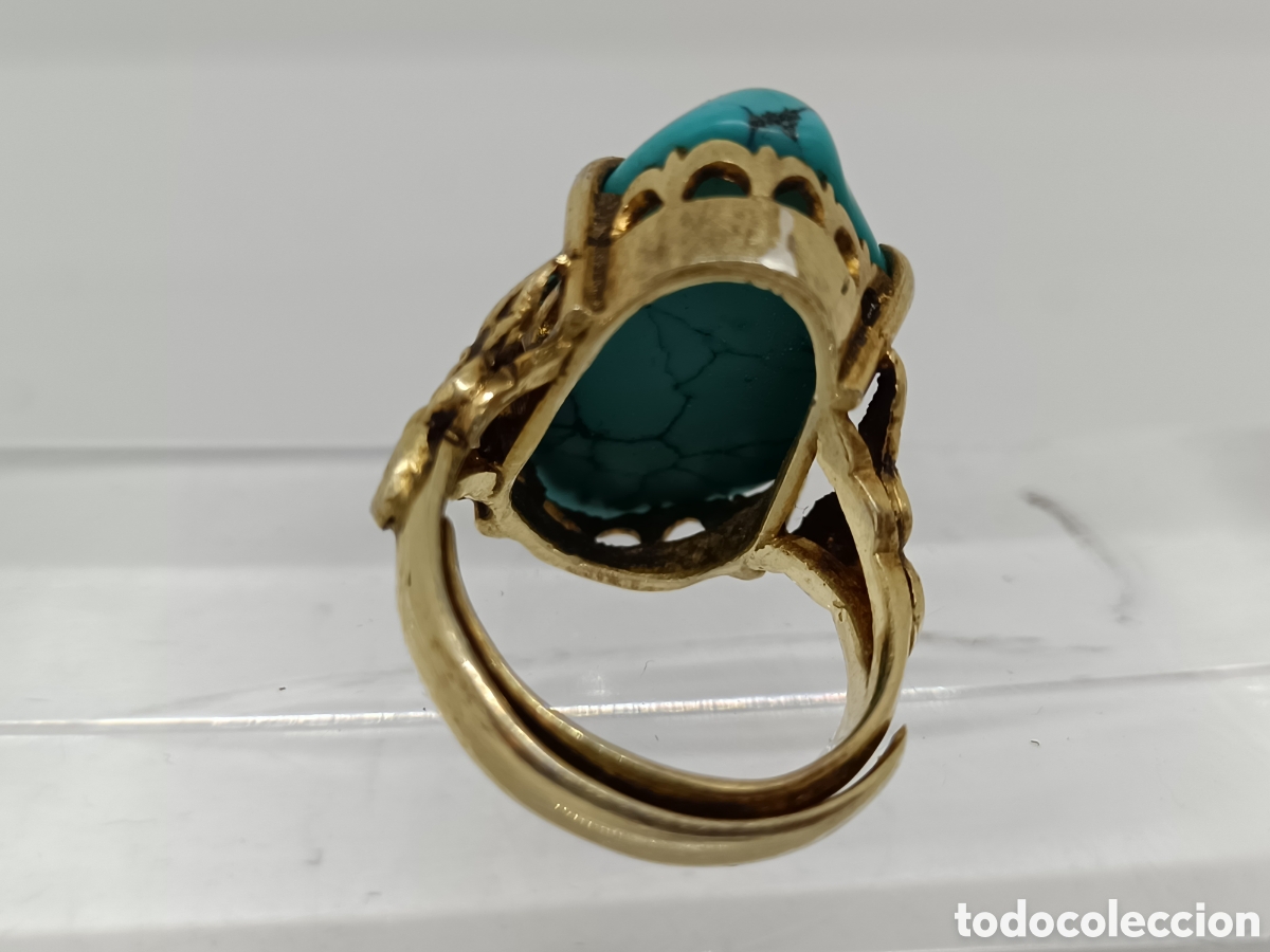 Joyeria: Anillo de bronce con piedra simil turquesa. - Foto 4
