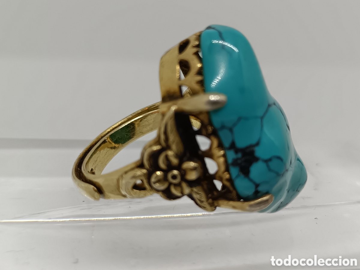 Joyeria: Anillo de bronce con piedra simil turquesa. - Foto 1