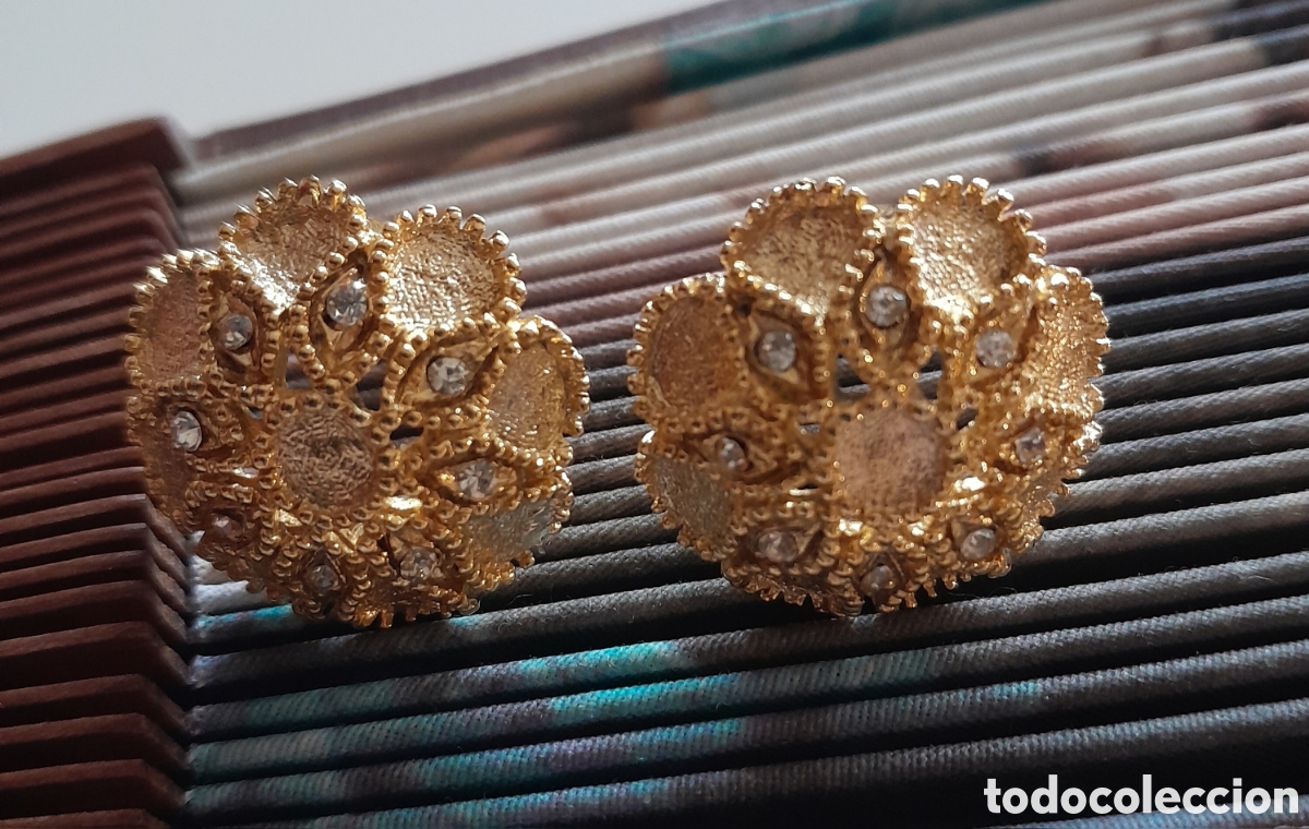 Joyeria: Pendientes antiguos con circonios y cierre de clip - Foto 2