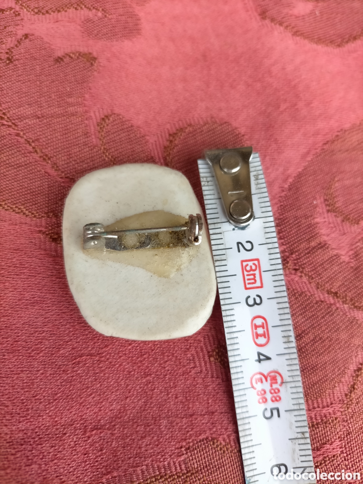 Joyeria: Broche de cer&aacute;mica, de los 70 rectangular beige blanco brillante - Foto 3