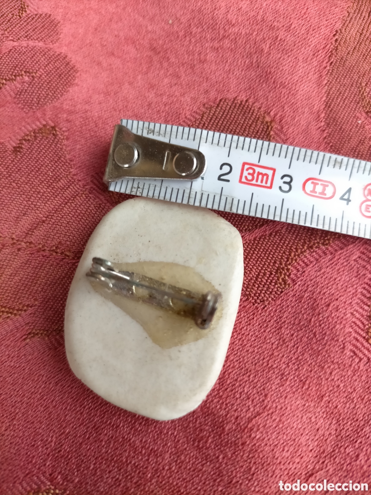 Joyeria: Broche de cer&aacute;mica, de los 70 rectangular beige blanco brillante - Foto 4
