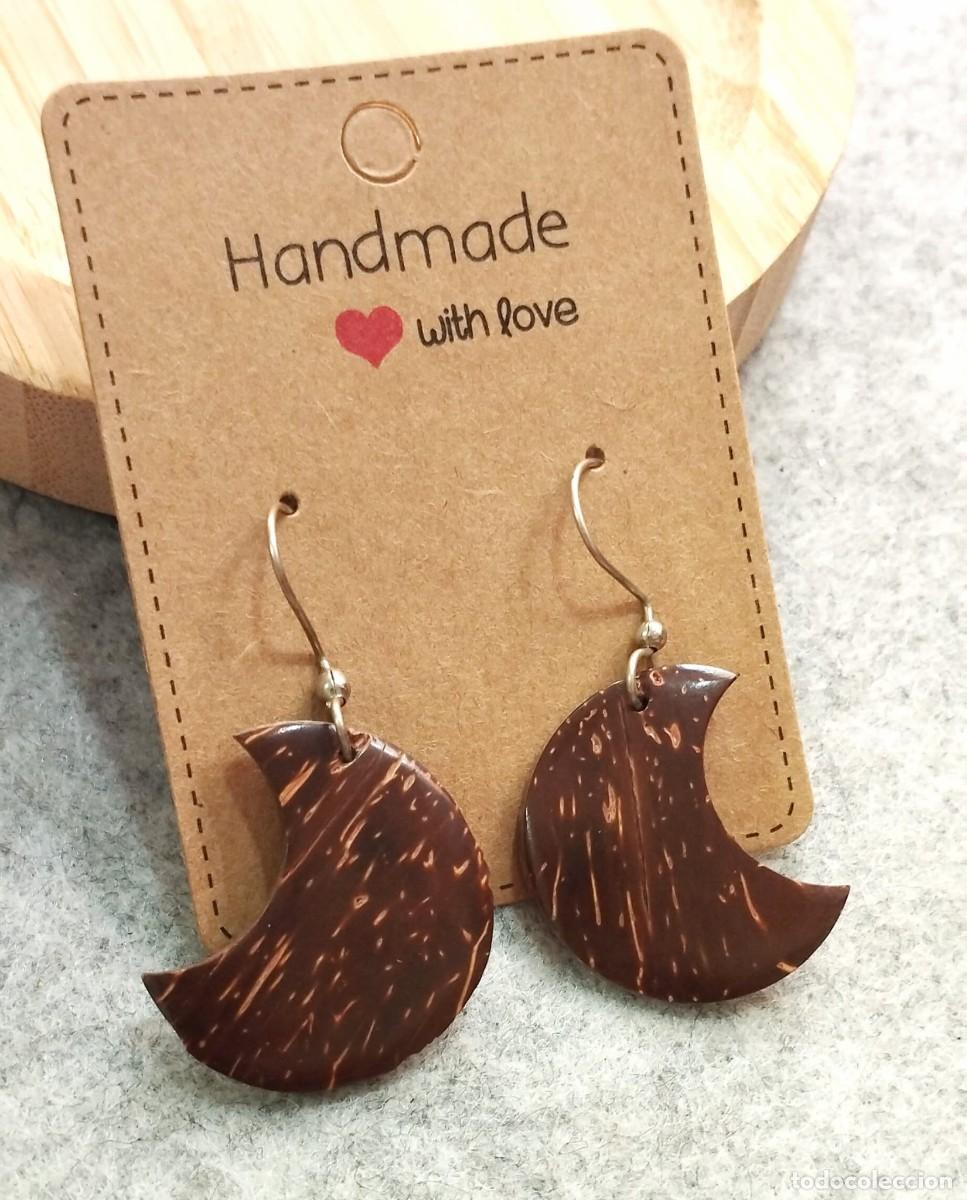 Joyeria: Pendientes bohemios lunas de madera de coco, A&ntilde;o 2000, Nuevos - Foto 2