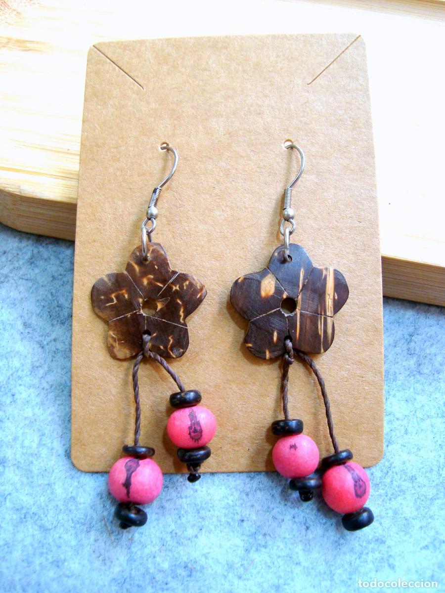 Joyeria: Pendientes bohemios largos de madera de coco, A&ntilde;o 2000, Nuevos - Foto 2
