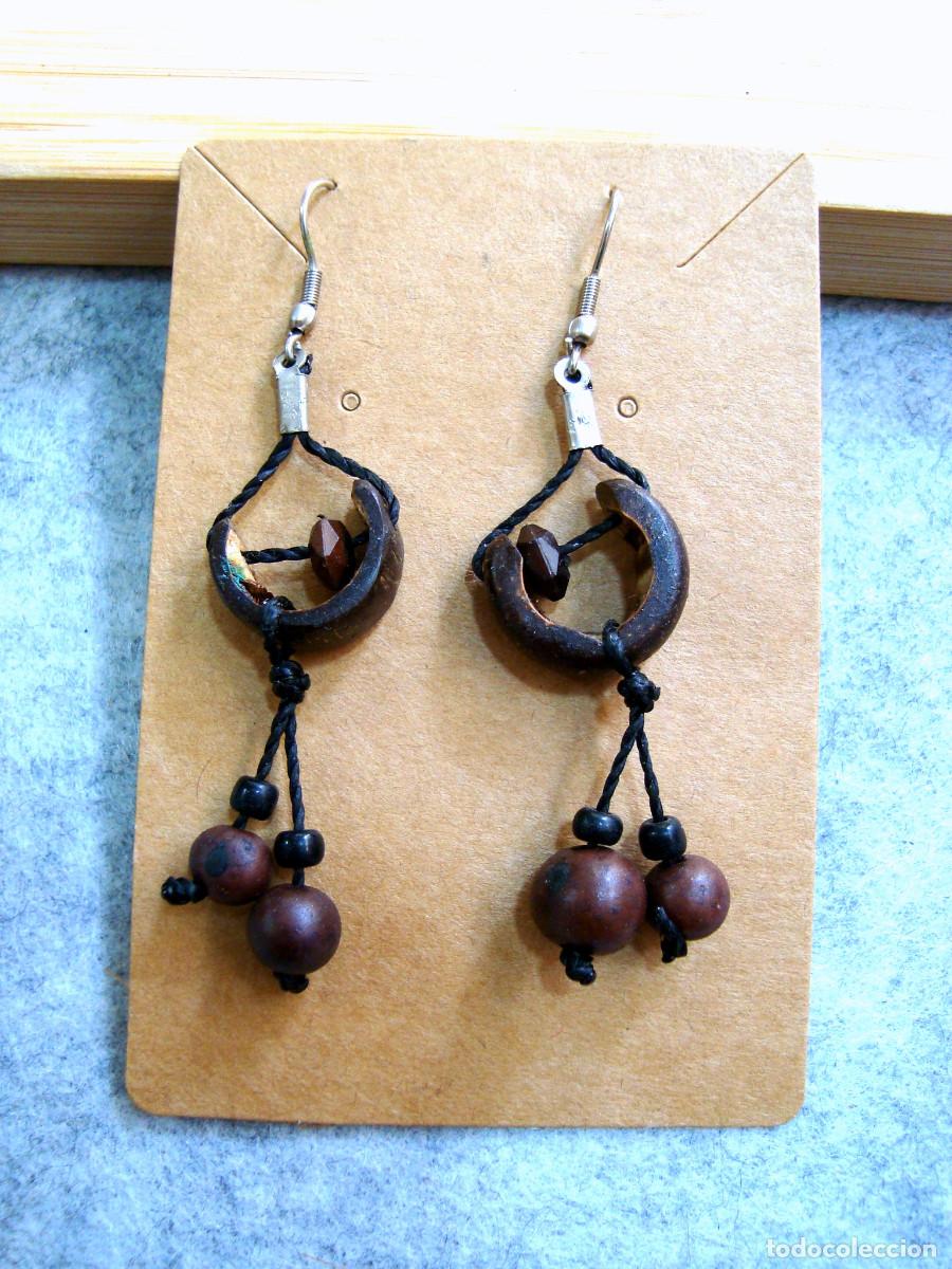 Joyeria: Pendientes bohemios largos de madera de coco, A&ntilde;o 2000, Nuevos - Foto 1