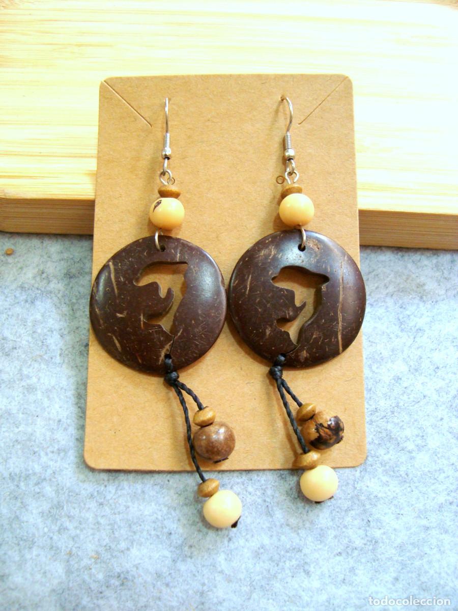 Joyeria: Pendientes largos de madera de coco, A&ntilde;o 2000, Nuevos - Foto 1