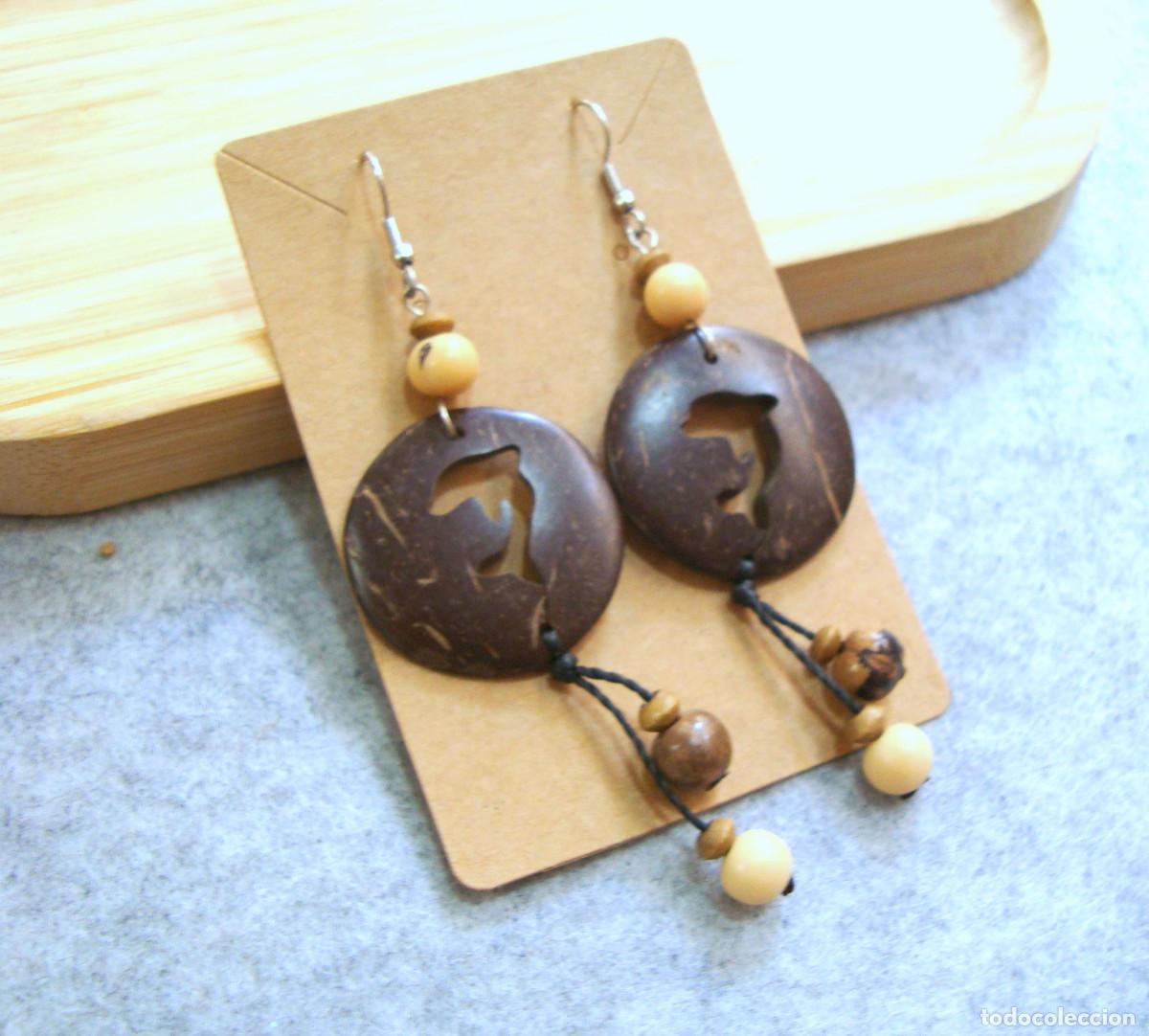 Joyeria: Pendientes largos de madera de coco, A&ntilde;o 2000, Nuevos - Foto 2