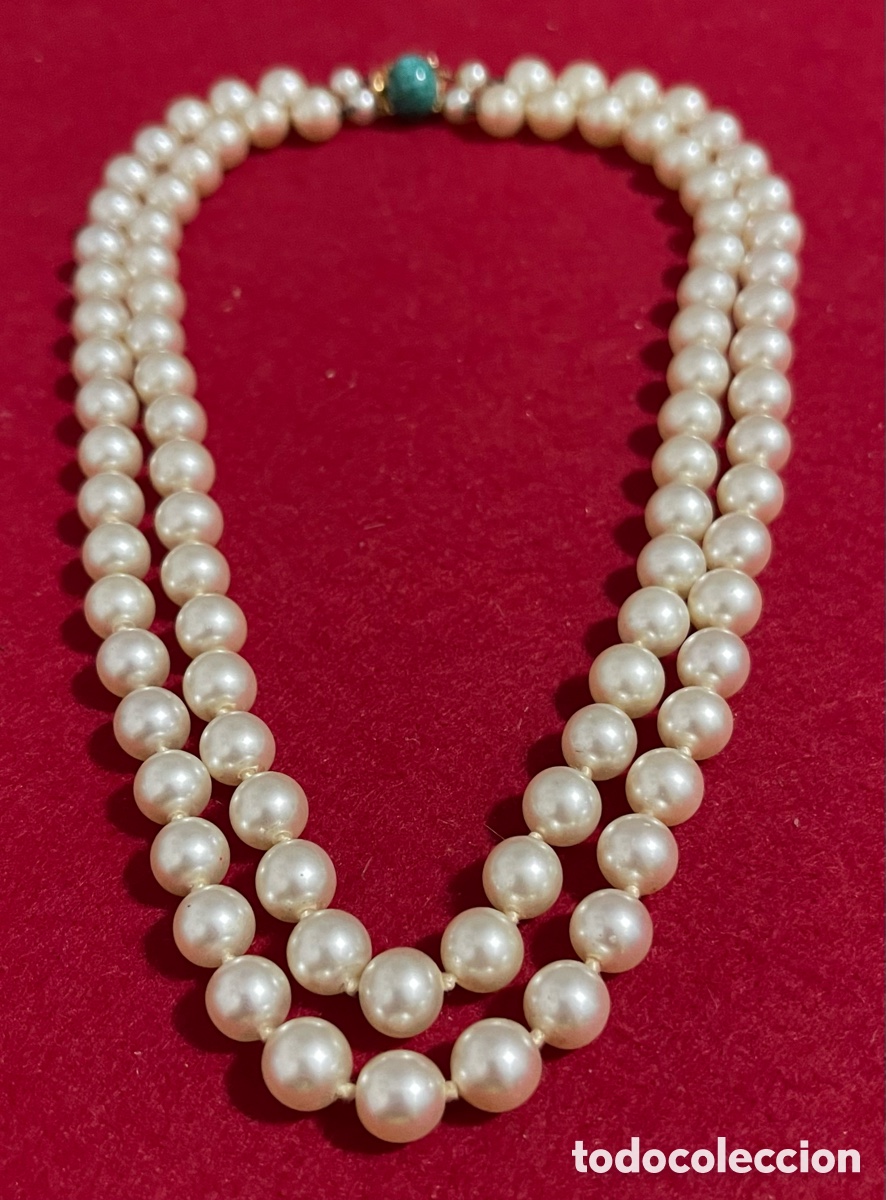 Joyeria: Elegante collar de perlas y piedra verde. - Foto 2