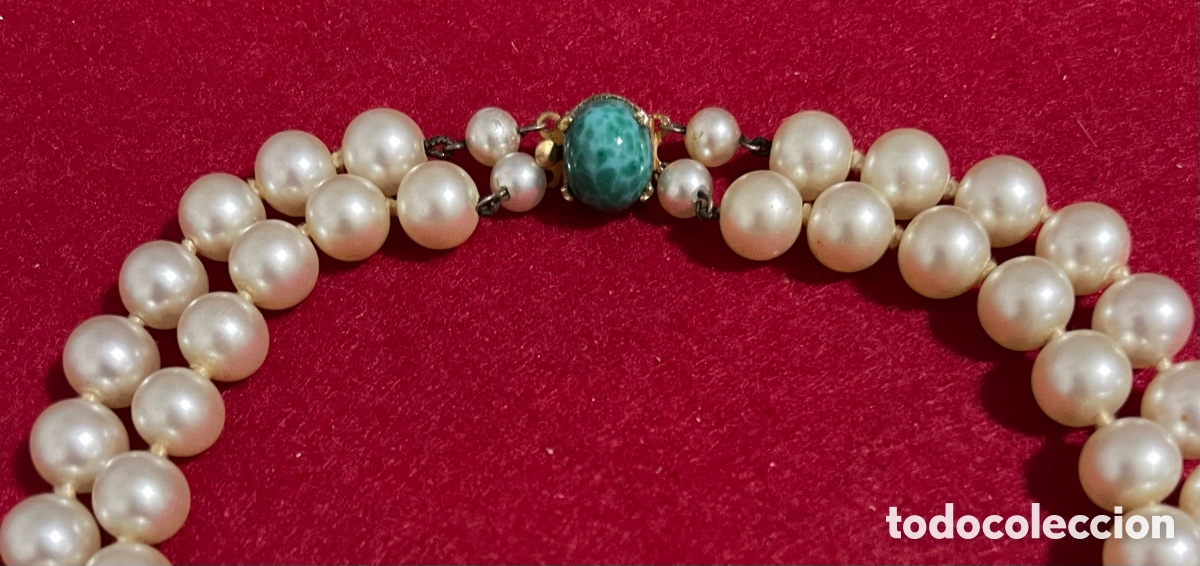 Joyeria: Elegante collar de perlas y piedra verde. - Foto 3