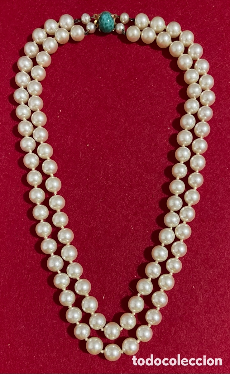 Joyeria: Elegante collar de perlas y piedra verde. - Foto 1