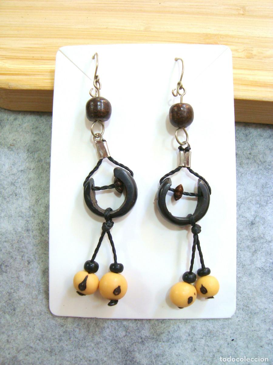 Joyeria: Pendientes largos de coco con semilla, A&ntilde;o 2000, Nuevos - Foto 1