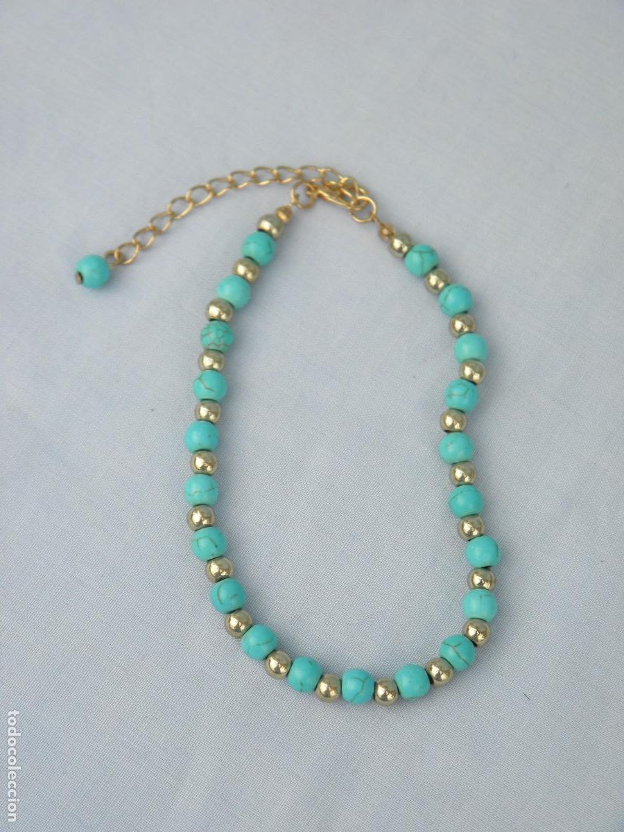 Joalharia: Antigua pulsera o tobillera con cuentas doradas y turquesas